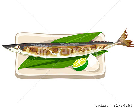 焼きさんま（皿） 秋の味覚 秋の風物詩アイコン/イラスト素材の