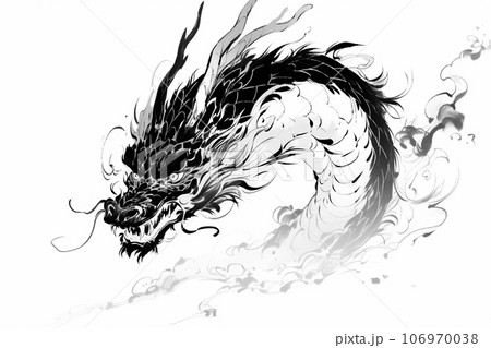 龍の水墨画のイラスト Generative aiのイラスト素材 [106970038] - PIXTA