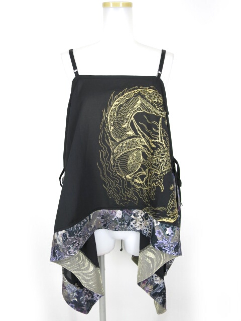 Qutie Frash 龍プリント和柄切替オフショルダー チュニック ポンチョ