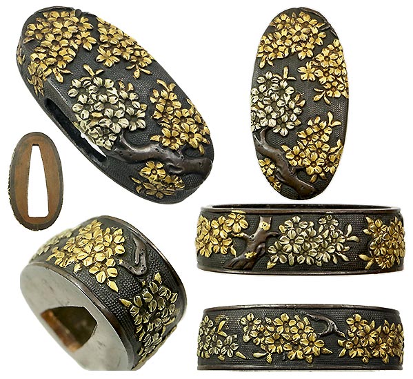 架夢 ☆山金の大鐔！ 山銅槌目地撫角形斧月