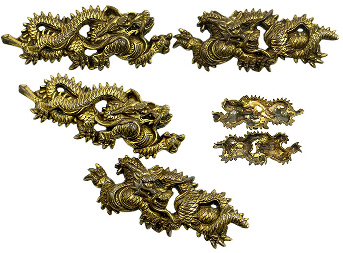 目貫 風神雷神図 金色絵 金具 留め具 武具 武装 日本刀 印籠 緒締め