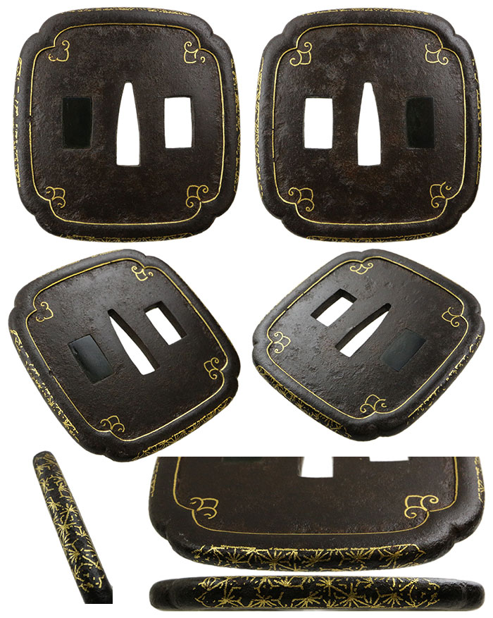 eyeknow74送料無料 江戸時代 山水楼閣象嵌 鍔 eyeknow74送料無料 江戸