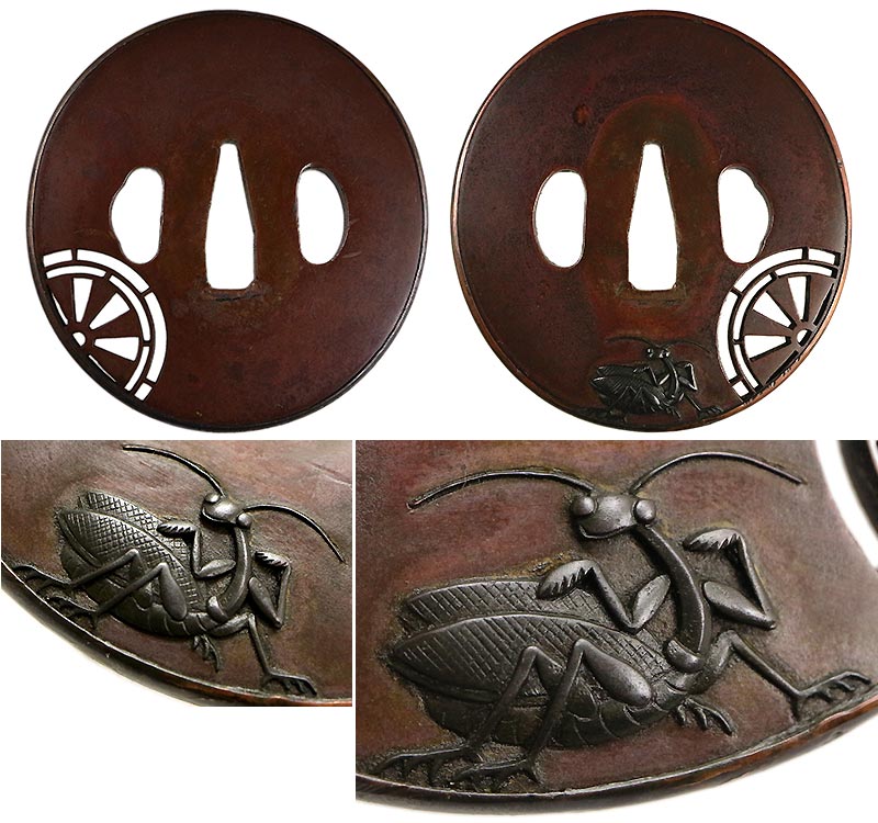日本刀の鐔・鍔｜素銅地蟷螂の斧図｜日本刀専門店・東京【十拳】