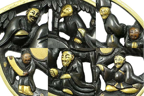 日本刀の鐔・鍔｜赤銅磨地竹林七賢人図｜日本刀専門店・東京【十拳】