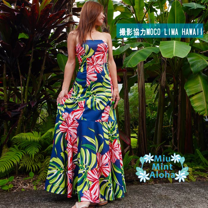 楽天市場】ハワイアン リゾート ワンピース リゾートドレス ベアトップ