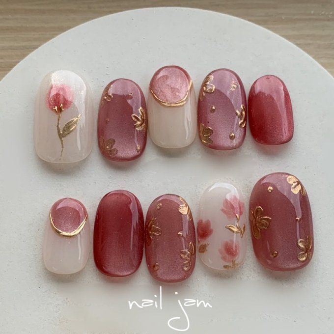 楽天市場】オーダーネイルチップ ダスティーレッドのうるうる