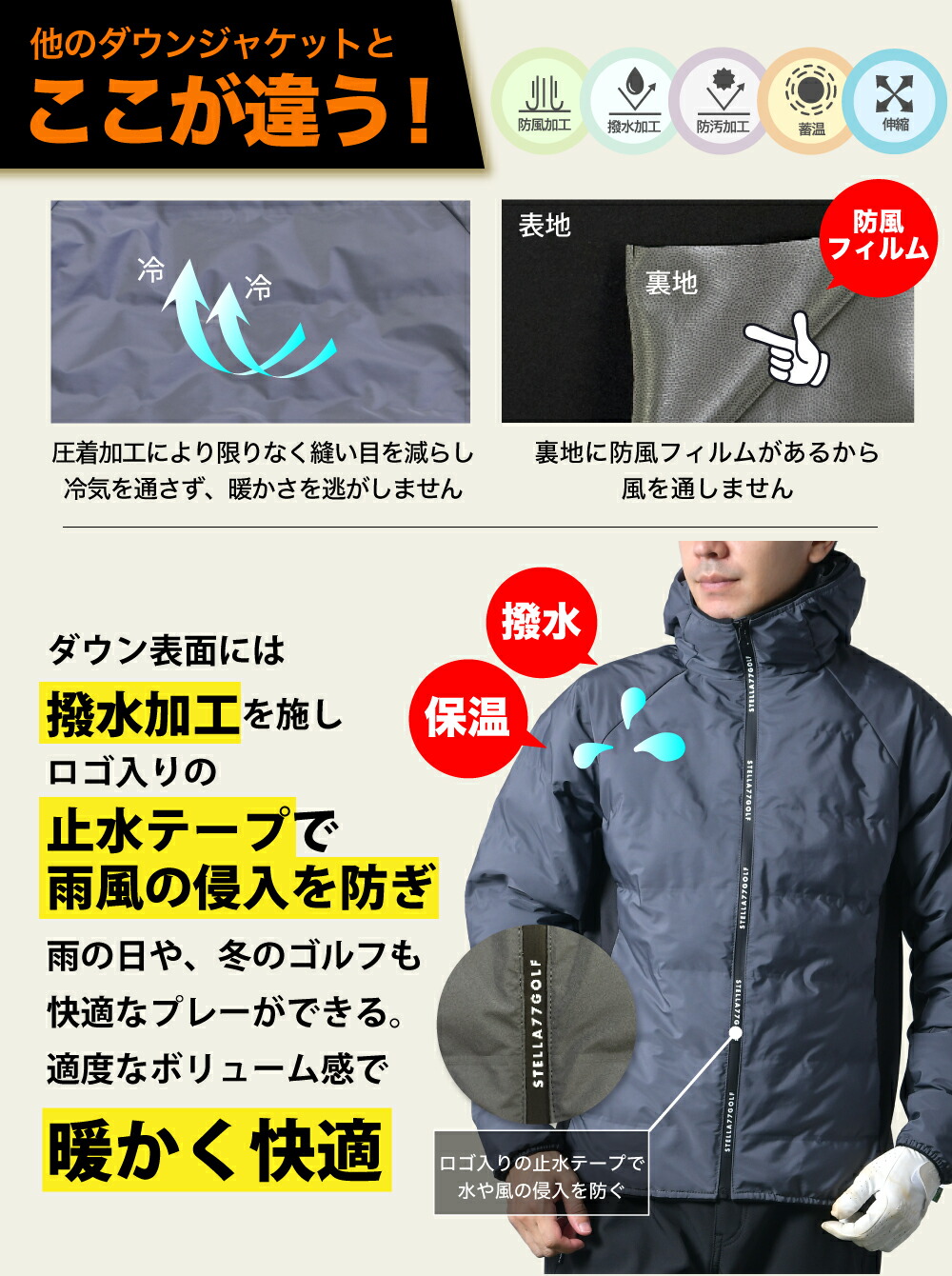 楽天市場】【期間限定価格 6998円】中綿 撥水 ゴルフジャケット 防風