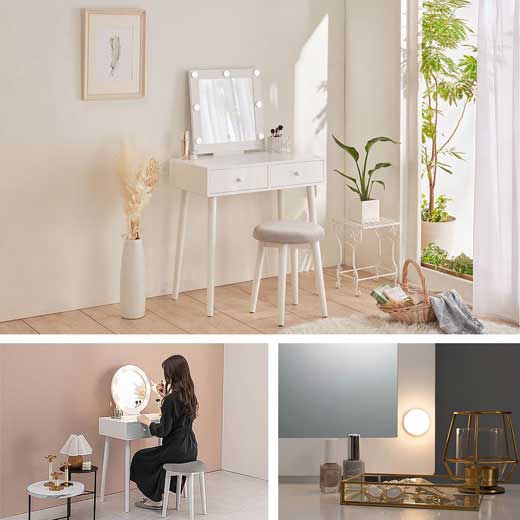 楽天市場】ミラードレッサー スツール付き LED ライト ドレッサー