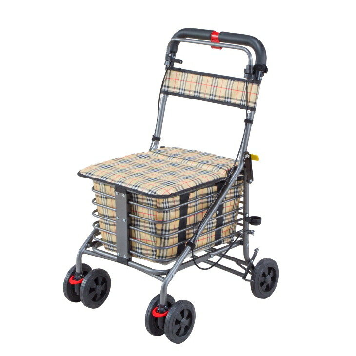 楽天市場】ショッピングカート SG認定 腰掛け付き カート 4輪 手押し車