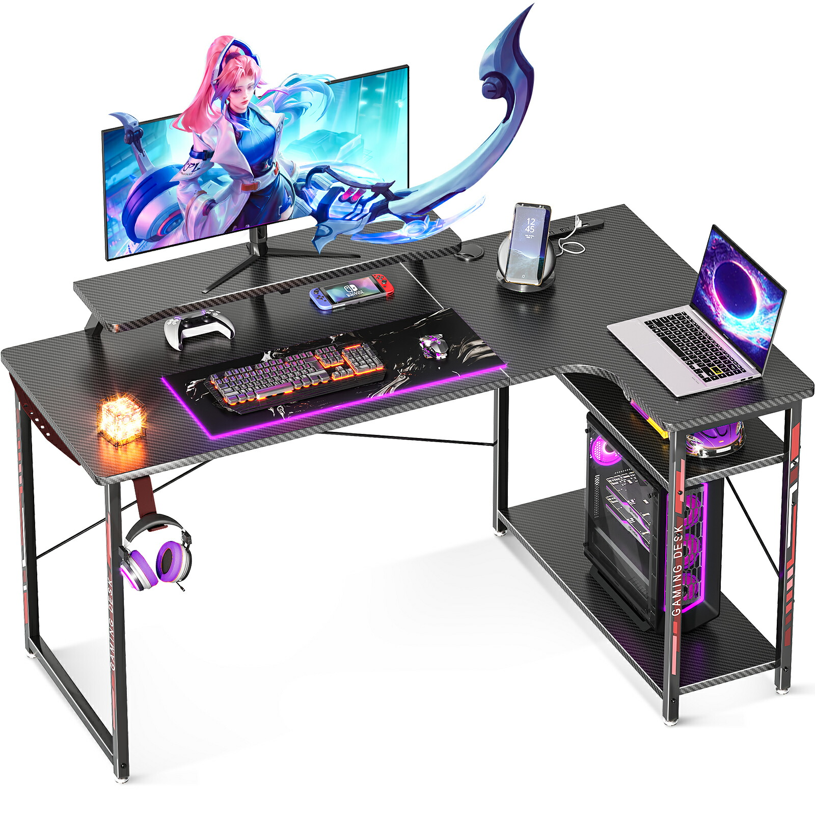 楽天市場】＼／☆送料無料 幅120~140cm ゲーミングデスク コンセント