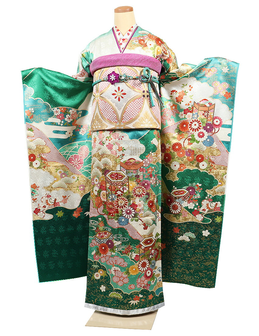 楽天市場】振袖 単品 吾妻徳穂 十日町有名染匠 吉澤織物 正絹 白 緑 最