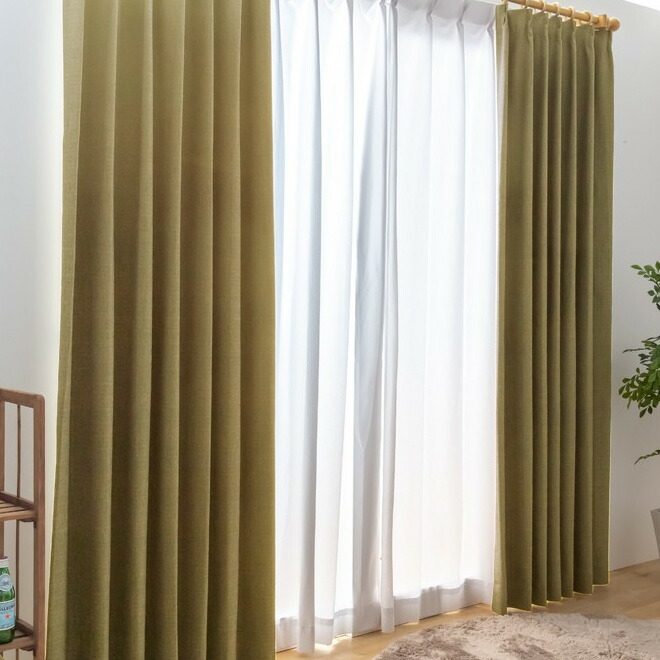 楽天市場】カーテン 幅100cm×丈120cm2枚 オリーブグリーン 完全遮光