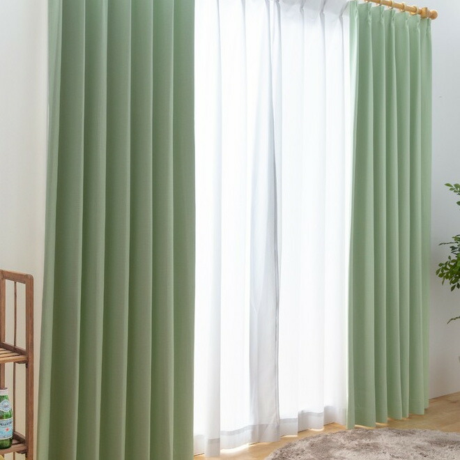 楽天市場】カーテン 幅300cm×丈220cm1枚 ライトグリーン 完全遮光 遮光