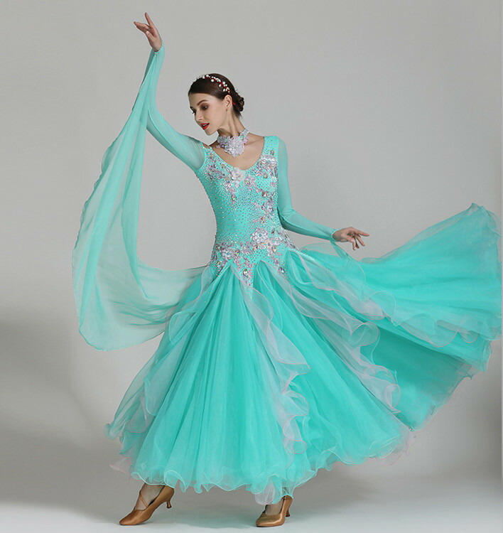 楽天市場】【受注生産S/M/L/XL/2XL】水色長袖レース 社交ダンス 衣装