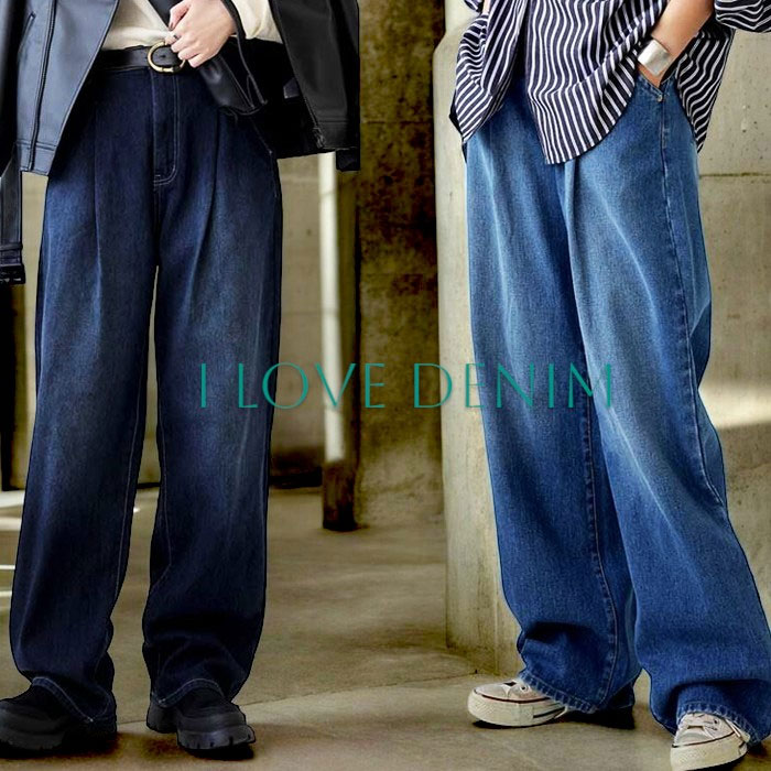 楽天市場】デニムタックワイドパンツ パンツ レディース ボトムス