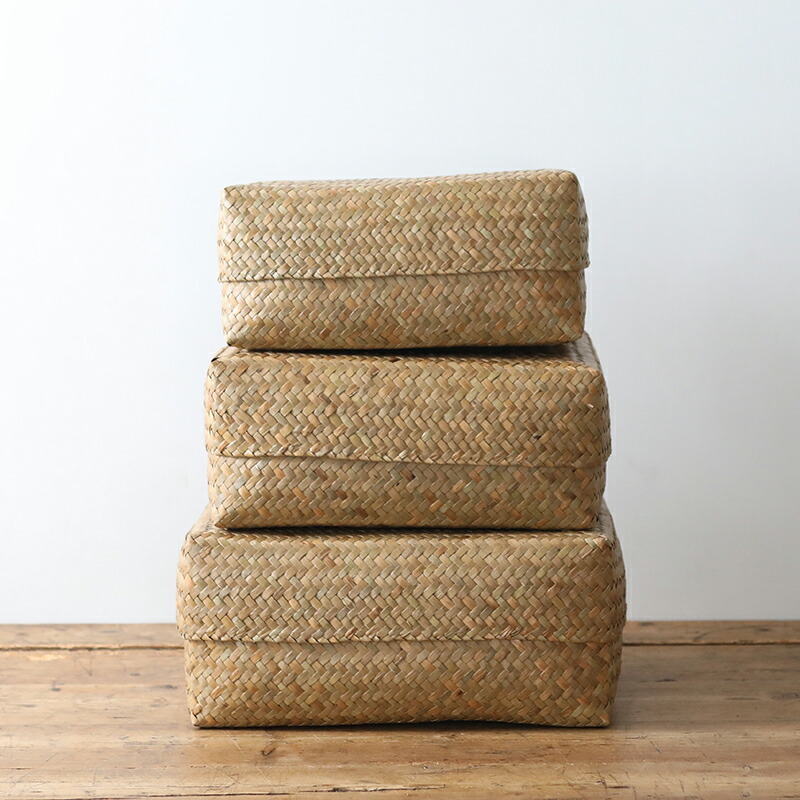 楽天市場】カチュー水草ふた付き四角BOX 3点セット アジアのかご