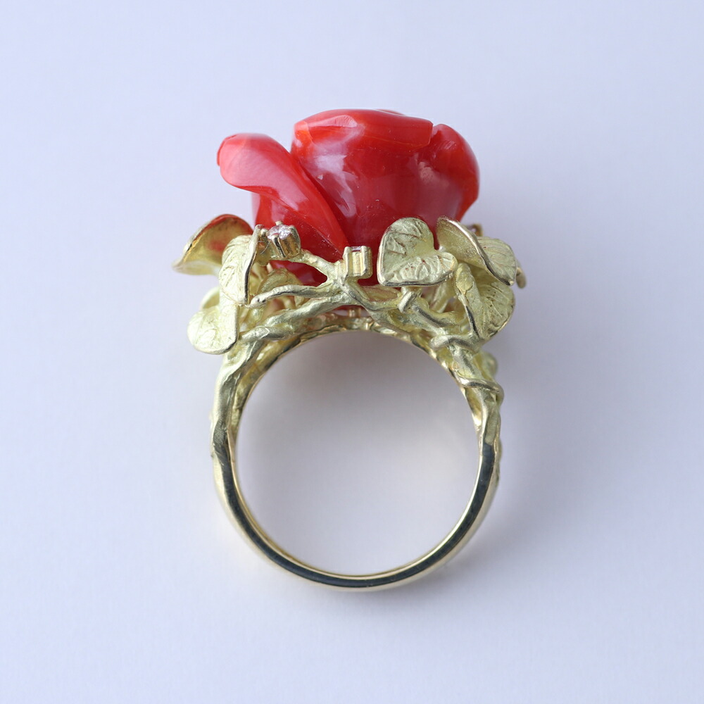 楽天市場】日本産血赤珊瑚＜薔薇 ローズ＞K18リング シンプル 差し色