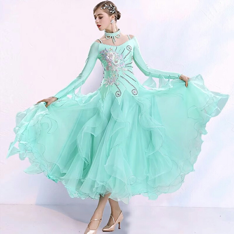 楽天市場】送料無料 全4色 社交ダンス衣装 モダンドレス パープル