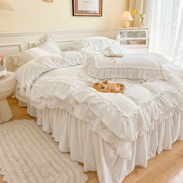 楽天市場】送料無料 全3色 布団カバーセット 韓国風 フリル レース 白
