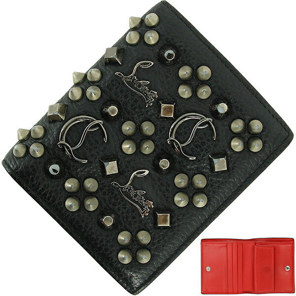 ✨人気✨ ルブタン スタッズ 二つ折り財布 黒 レッド Christian