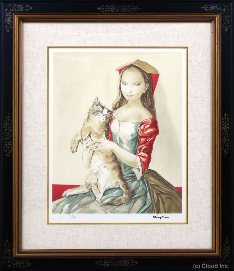 サ*バ様 藤田嗣治 子猫 1952年 肉筆鉛筆画 ・紙本著色・レオナール