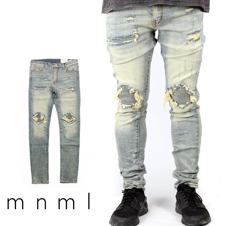 楽天市場】mnml ミニマル X162 STRETCH DENIM クラッシュ ダメージ