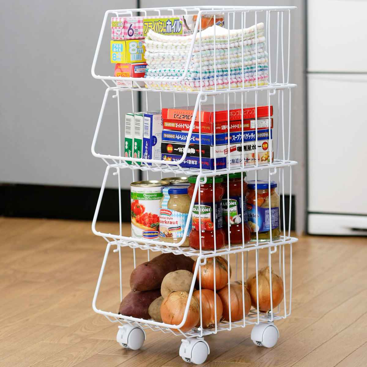 楽天市場】キッチンワゴン キッチンスタッキングバスケット 4段