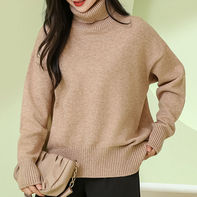 楽天市場】ソリッドカラー ハイネック 長袖 ニット プルオーバー 女性