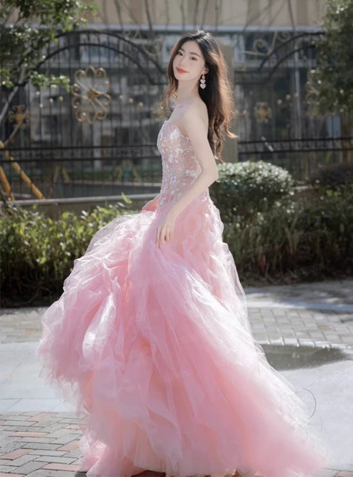 楽天市場】ANGEL カラードレス 新作 ベアトップ チュール スパンコール