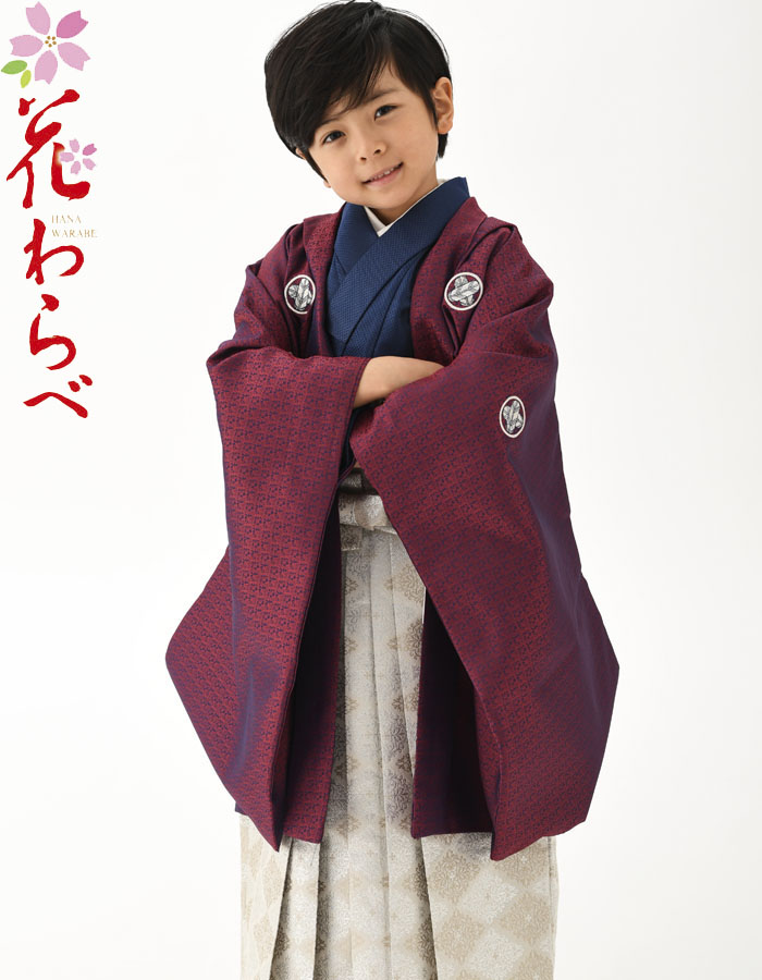 七五三に ◇花わらべ 黒色系◇5歳男の子着物・羽織・袴セット6034
