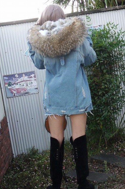 楽天市場】送料無料 デニムファージャケット リアル ラビットファー