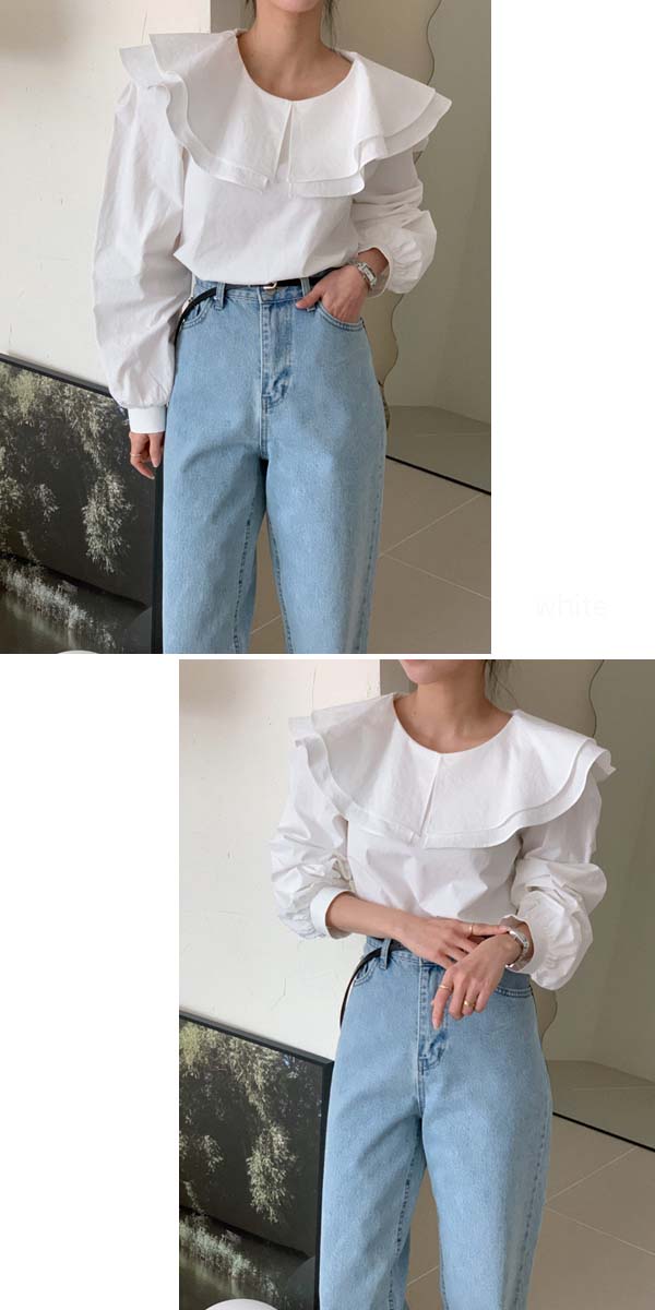 新品・サウスケープ ゴルフ可愛いセーラー襟・バイカラーシャツ○長袖