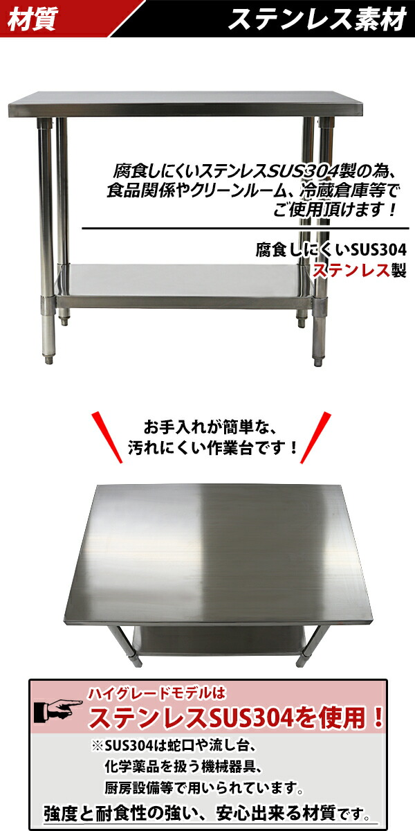 楽天市場】送料無料 オールステンレス作業台 2段 耐荷重約190kg 約幅