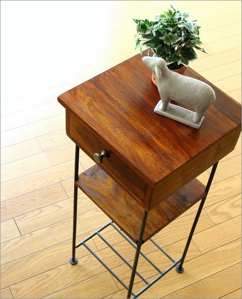 楽天市場】電話台 木製 天然木 無垢材 スリム アイアン 鉄脚 花台