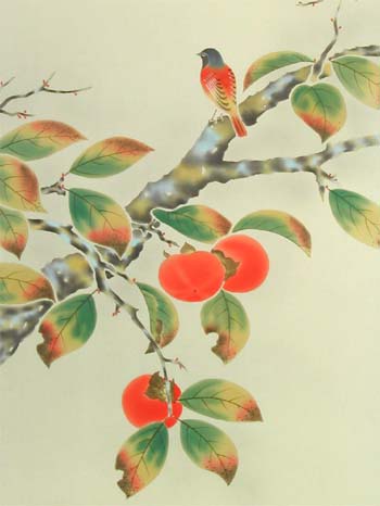 楽天市場】掛け軸 柿 (西沢葉香) （掛軸小物なし) 送料無料 【掛軸