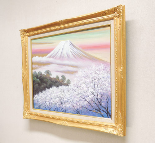 楽天市場】絵画 油絵 金富士と桜 (岡島哲夫) 送料無料 【肉筆】【油絵