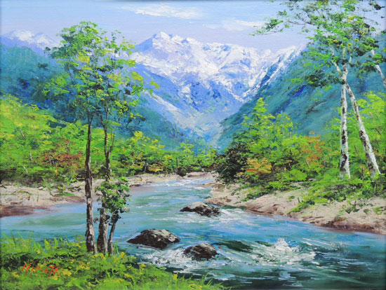 楽天市場】絵画 油絵 清流梓川 （西村拡人） 送料無料 【海・山