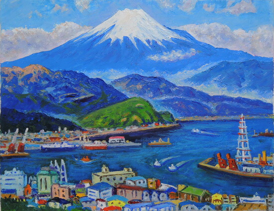 楽天市場】絵画 油絵 清水港より富士 (半澤国雄) 送料無料 【海・山