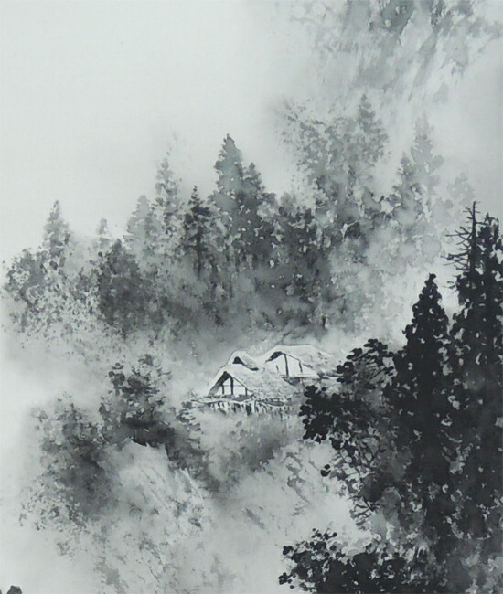 楽天市場】掛け軸 水墨山水 (中沢樹芳) 送料無料 【掛軸】【一間床