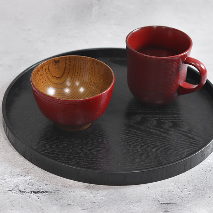 楽天市場】木製 お盆 トレー 黒 丸盆 約30cm 木 盆 トレイ 丸 業務用