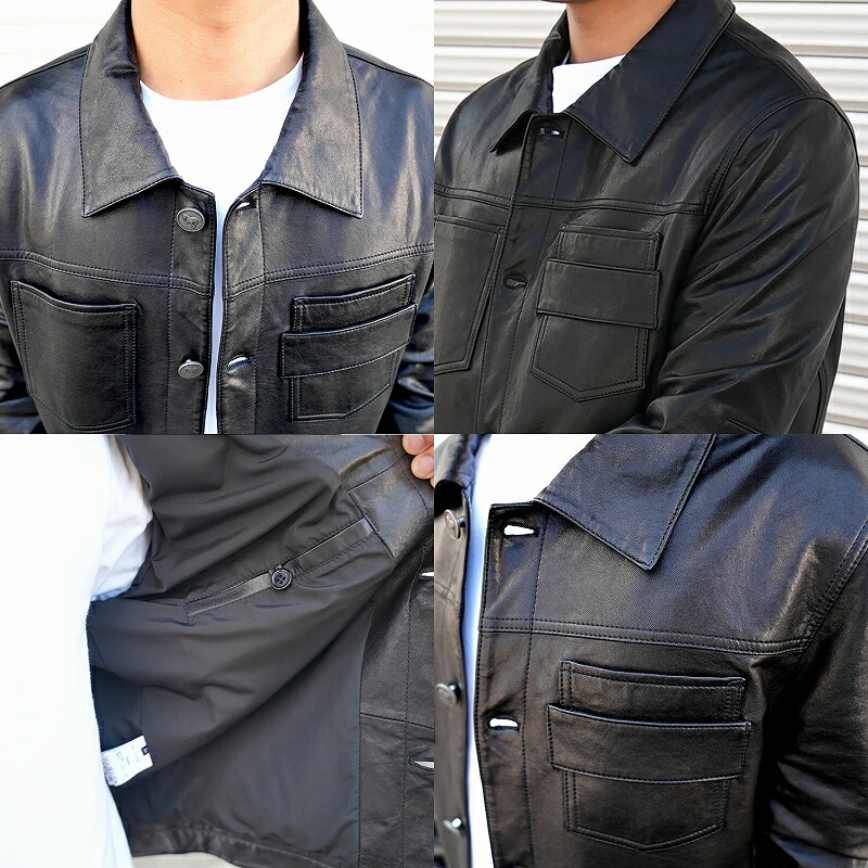 楽天市場】レザージャケット メンズ ラム革 Gジャンタイプ 本革