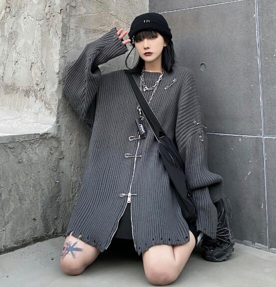 Dalfwin 韓国ファッション ダメージニットドッキングデザインシャツ