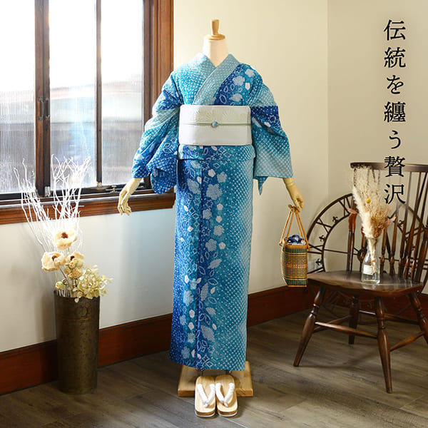 楽天市場】お仕立て上がり絞り浴衣単品「イソップ ブルー三段ぼかし