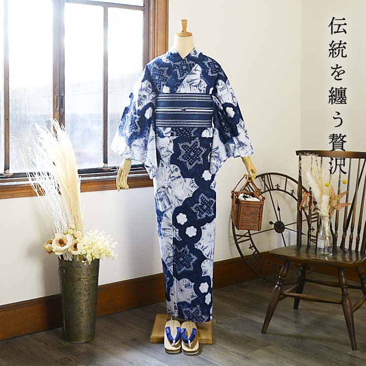 楽天市場】お仕立て上がり絞り浴衣単品「花 紺色（梵天）」有松絞り