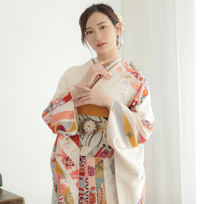 楽天市場】【成人式 振袖 レンタル】RS1425 正絹 白 吉祥熨斗目に