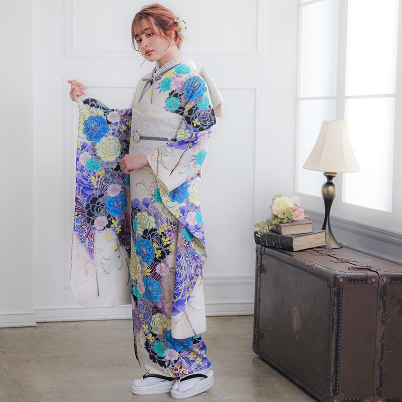 楽天市場】【成人式 振袖 レンタル】RS1555 正絹 白 薔薇フルセット