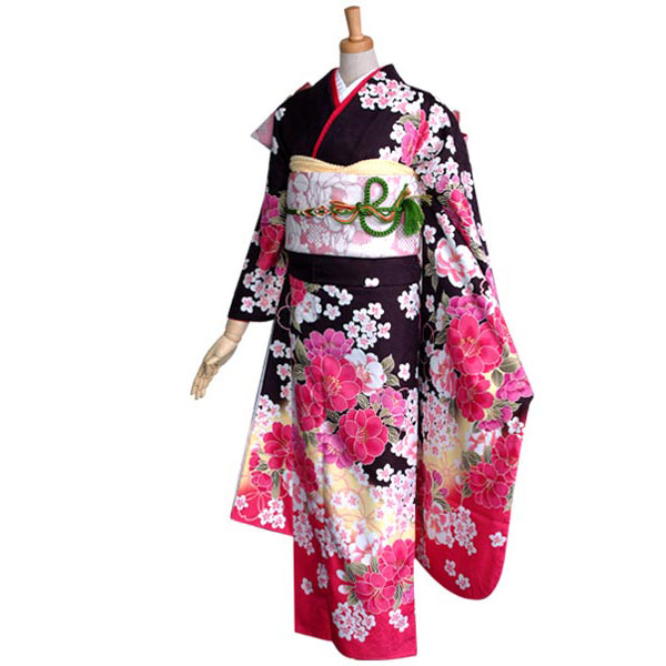 楽天市場】【成人式 振袖 レンタル】RS1579黒茶 赤ぼかし 乙女桜フル