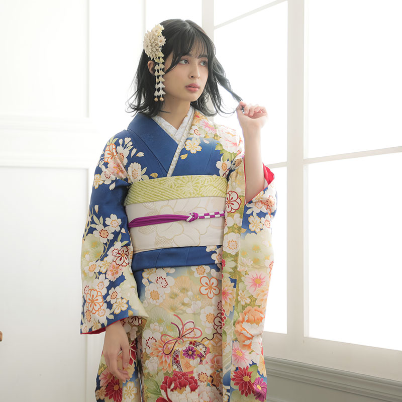 楽天市場】【成人式 振袖 レンタル】RS1618 正絹 青 枝垂桜に手毬牡丹
