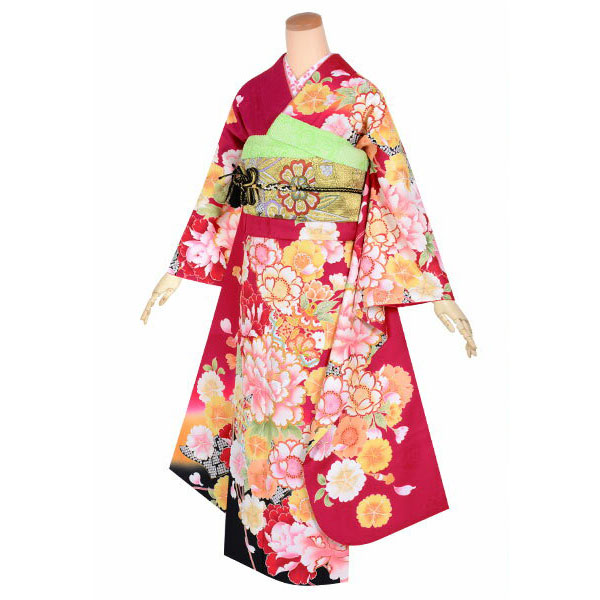 楽天市場】【成人式 振袖 レンタル】RS1626 正絹 赤 牡丹と桜に鞠（絹