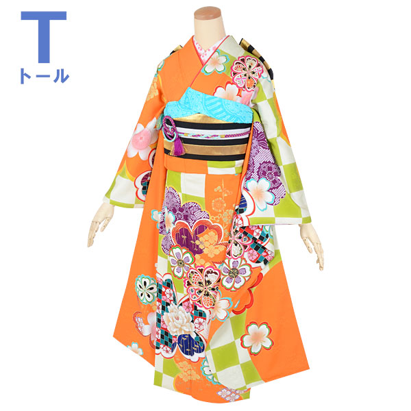 楽天市場】【成人式 振袖 レンタル】RS1772 正絹 橙色 花と鶴（絹